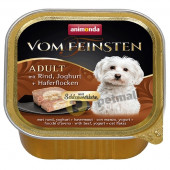 Деликатесен кучешки пастет VOM FEINSTEN 2 в 1 - фин пастет от говеждо с + пълнеж  от йогурт и овесена каша, за кучета над 1 година